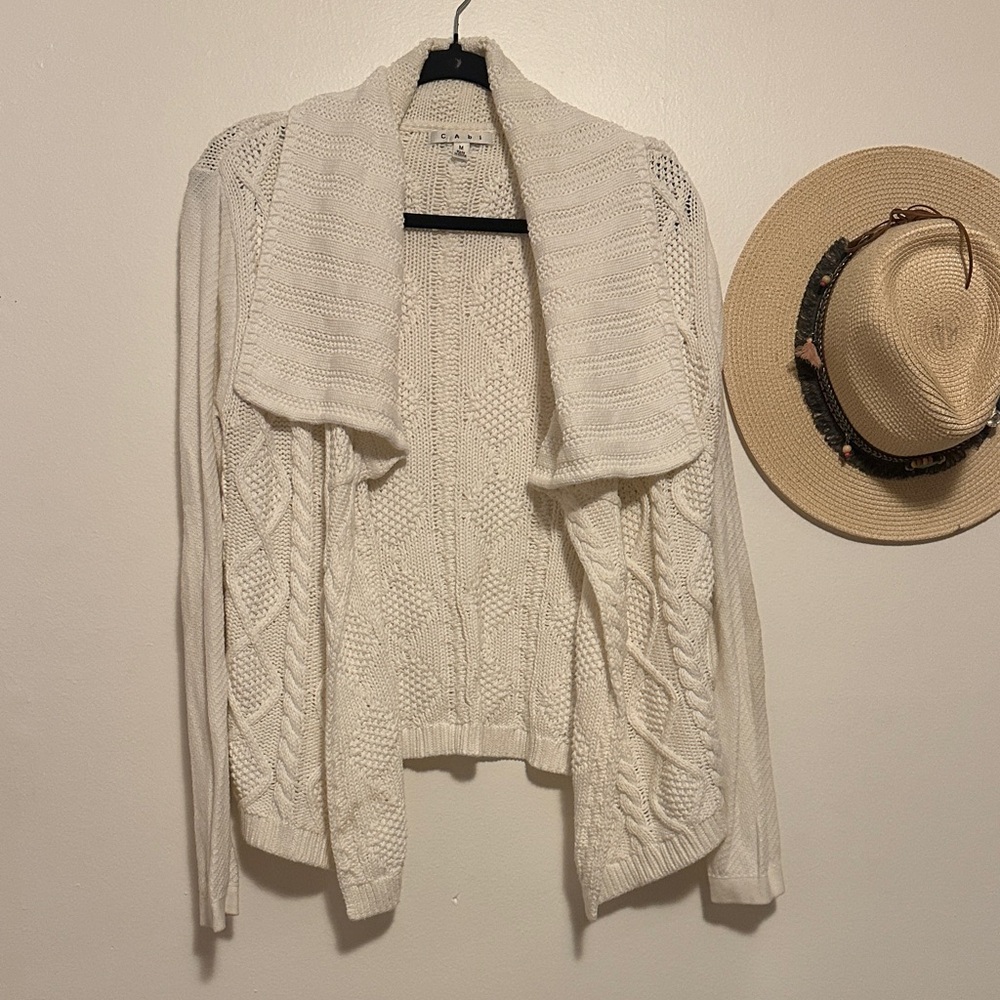 CAbi Ivory Cable Knit Cardigan